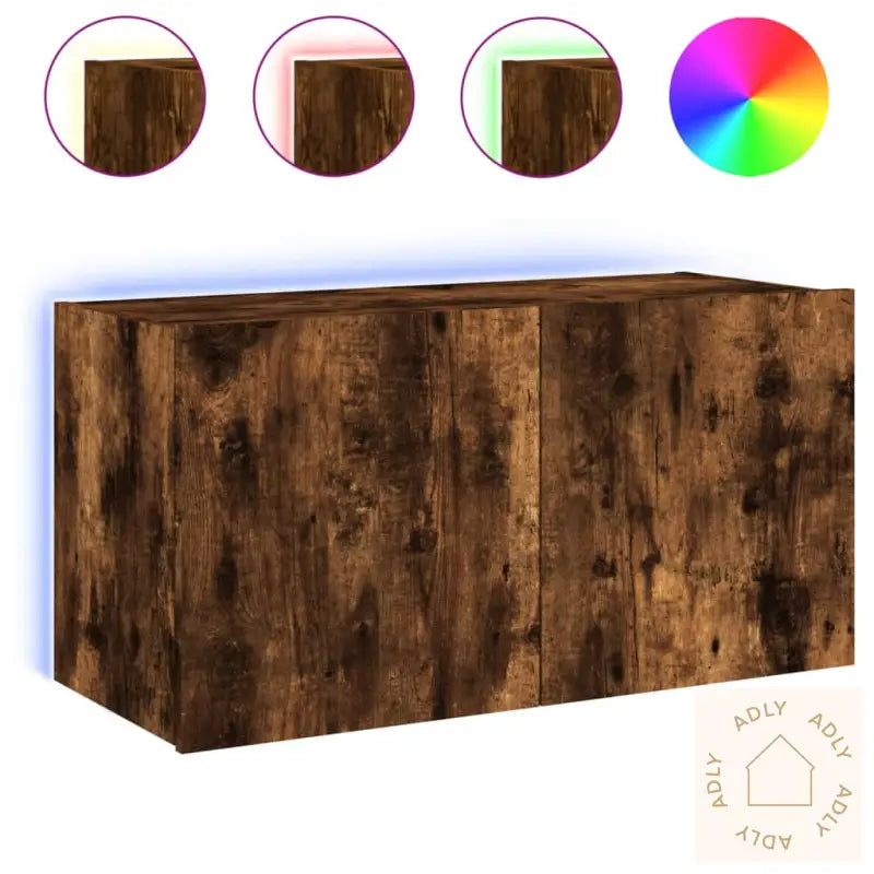 Vegghengt Tv-Benk Med Led Røkt Eik 80X35X41 Cm