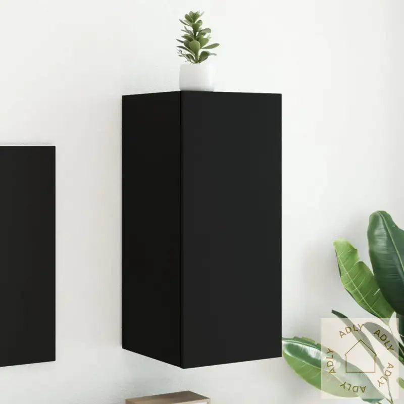 Vegghengt Tv-Benk Med Led Svart 30,5X35X70 Cm