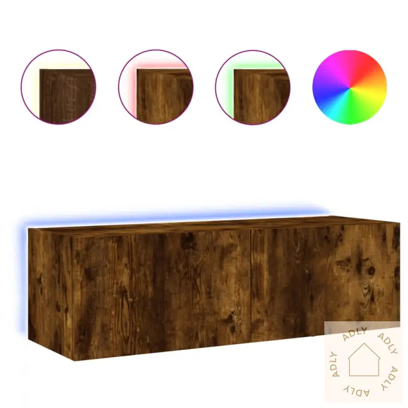Vegghengt Tv-Benk Med Led Røkt Eik 100X35X31 Cm