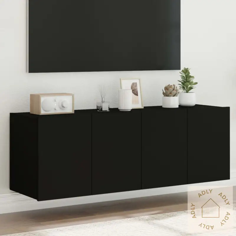Vegghengte Tv-Benker Med Led 2 Stk Svart 60X35X41 Cm
