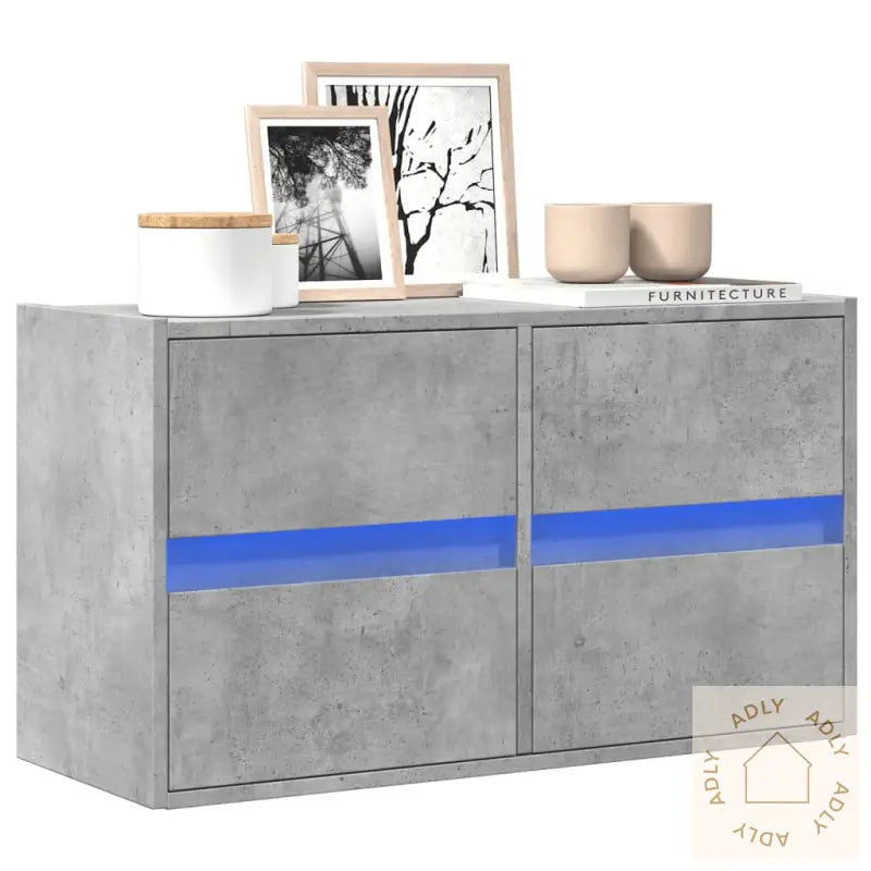 Vegghengt Tv-Benk Med Led-Lys Betonggrå 80X31X45 Cm