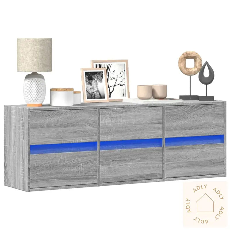 Vegghengt Tv-Benk Med Led Grå Sonoma 130X31X45 Cm