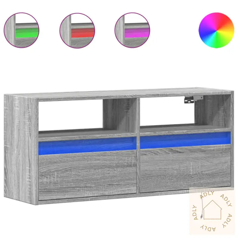 Vegghengt Tv-Benk Med Led Grå Sonoma 100X31X45 Cm