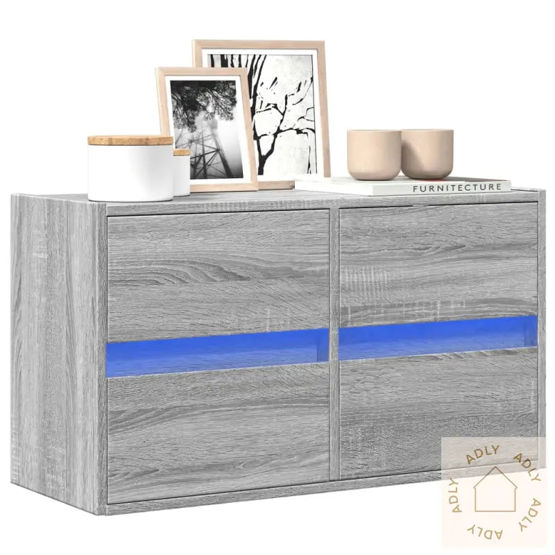 Vegghengt Tv-Benk Med Led Grå Sonoma 80X31X45 Cm