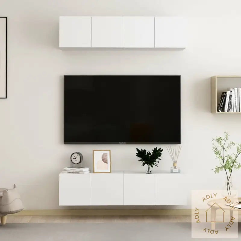 Tv-Benker 4 Stk Hvit 60X30X30 Cm Konstruert Tre