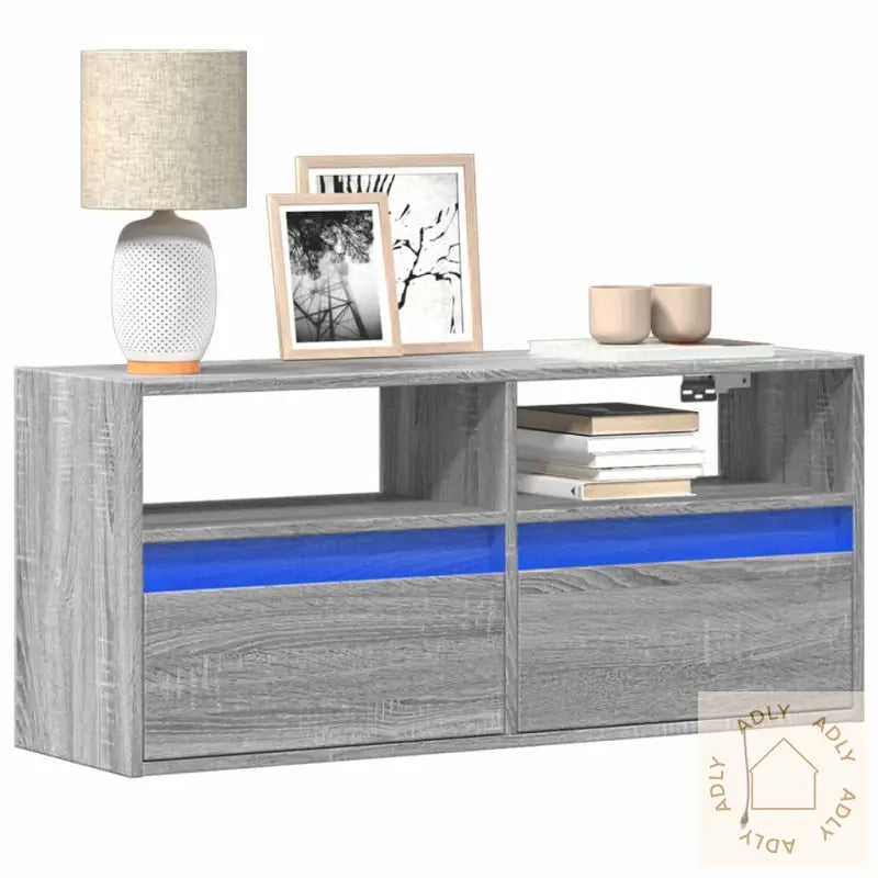 Vegghengt Tv-Benk Med Led Grå Sonoma 100X31X45 Cm