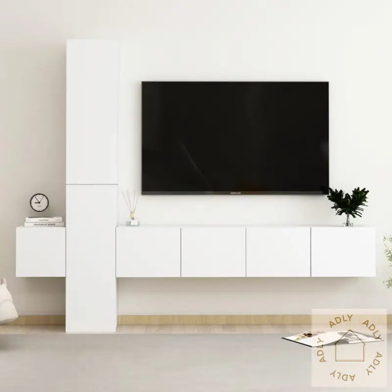 Tv-Benksett 5 Deler Hvit Konstruert Tre