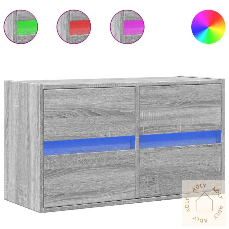 Vegghengt Tv-Benk Med Led Grå Sonoma 80X31X45 Cm