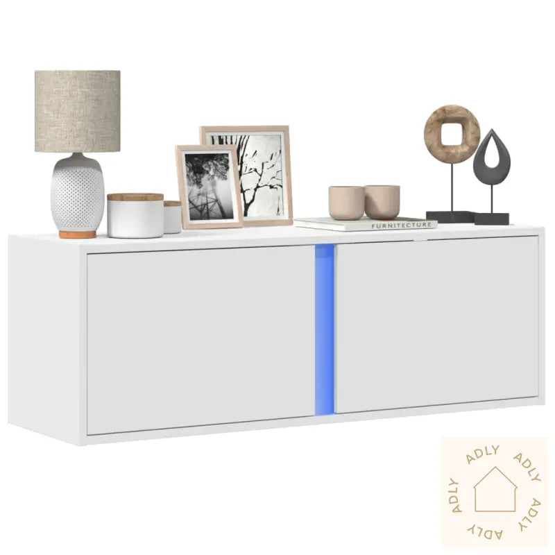Vegghengt Tv-Benk Med Led Hvit 100X31X35 Cm