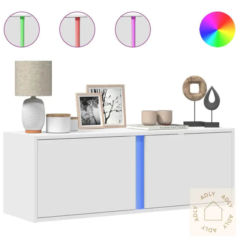 Vegghengt Tv-Benk Med Led Hvit 100X31X35 Cm