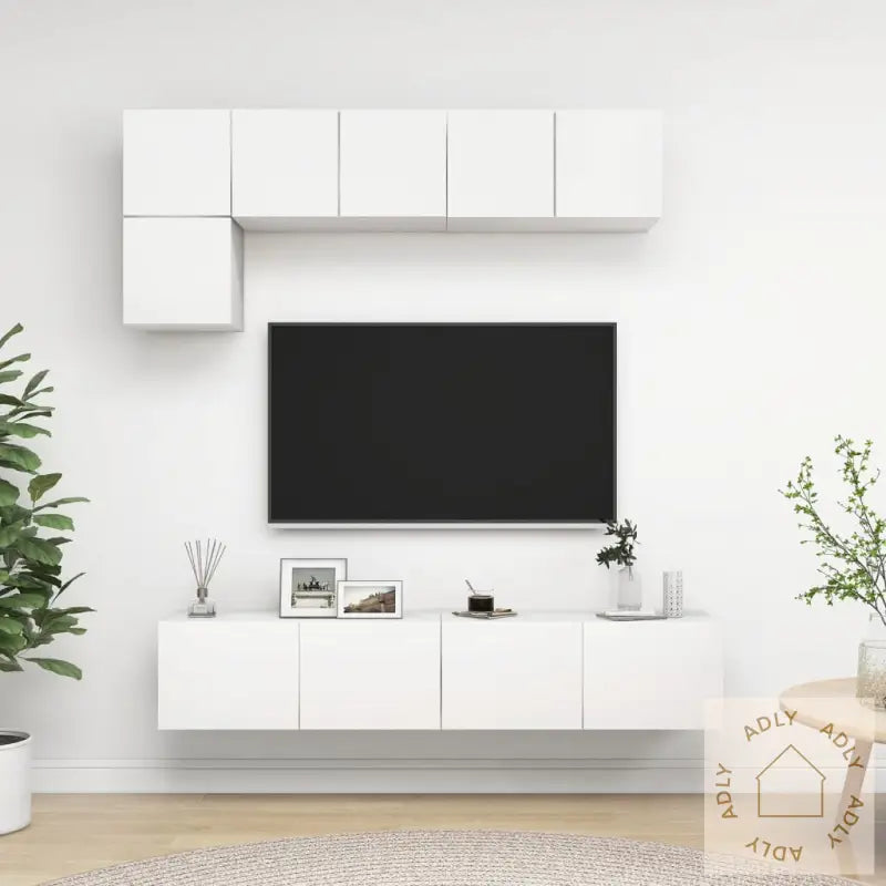 Tv-Benksett 5 Deler Hvit Konstruert Tre