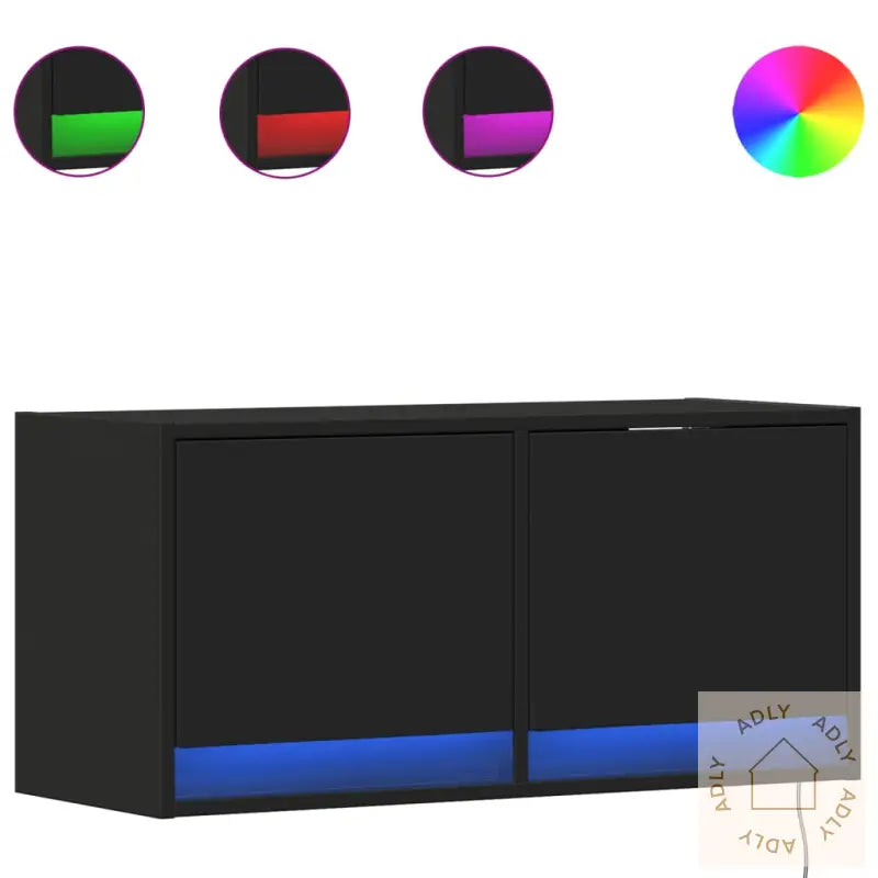 Vegghengt Tv-Benk Med Led Svart 80X31X35 Cm