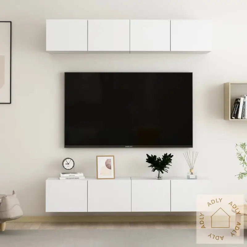 Tv-Benker 4 Stk Hvit 80X30X30 Cm Konstruert Tre