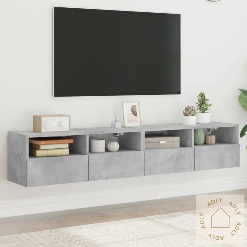 Vegghengte Tv-Benker 2 Stk Betonggrå 80X30X30 Cm Konstruert Tre