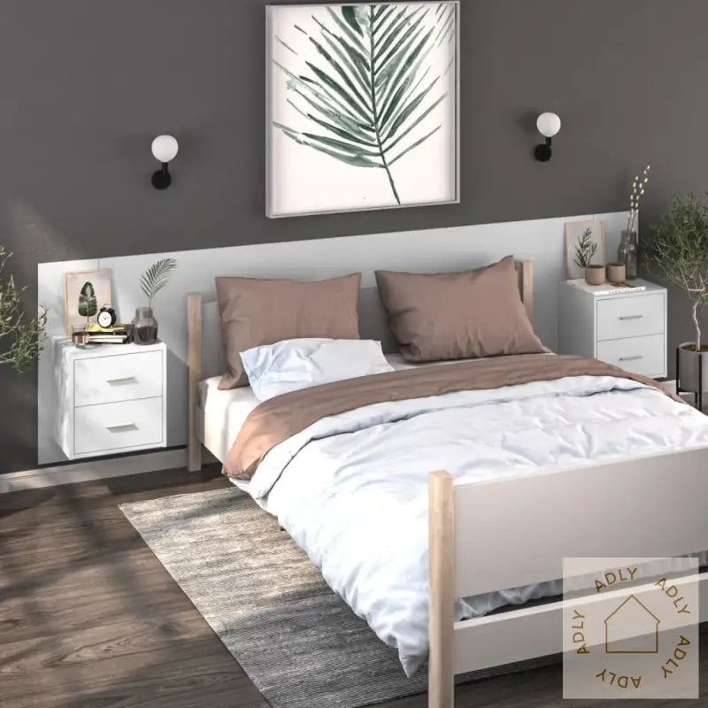Vegghengte Nattbord 2 Stk Hvit
