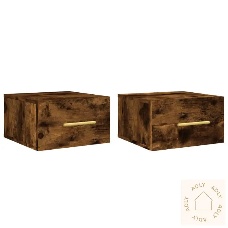 Veggmonterte Nattbord 2 Stk Røkt Eik 35X35X20 Cm