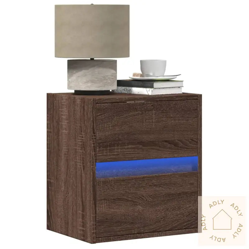 Vegghengte Nattbord Med Led-Lys 2 Stk Brun Eik
