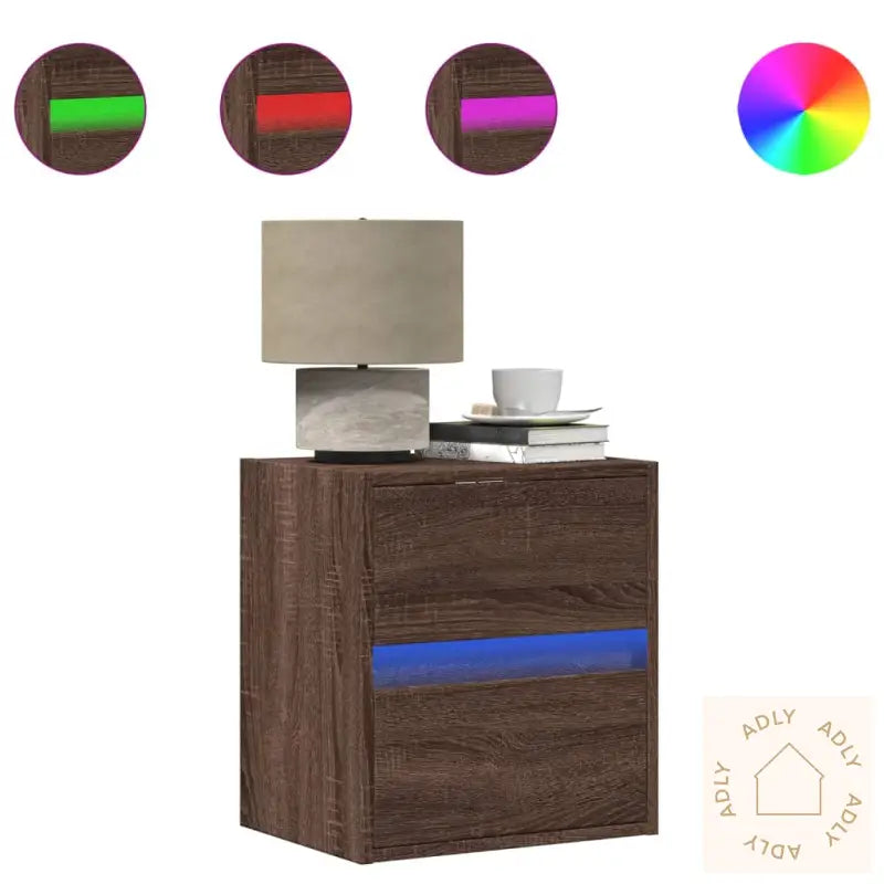 Vegghengte Nattbord Med Led-Lys 2 Stk Brun Eik