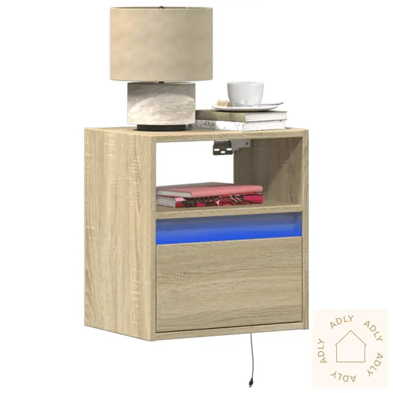 Vegghengte Nattbord Med Led-Lys 2 Stk Sonoma Eik