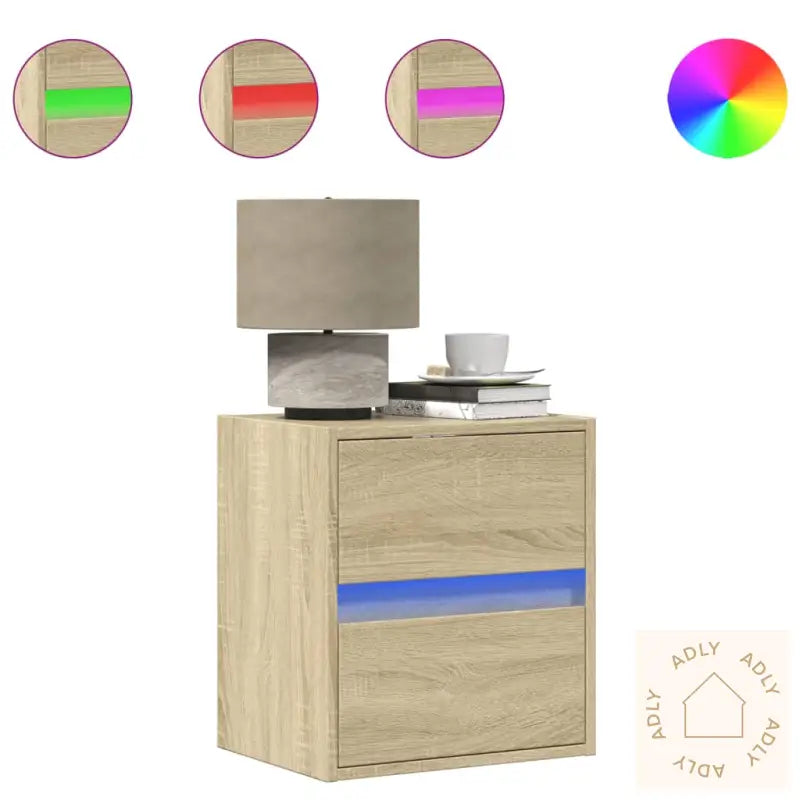 Vegghengte Nattbord Med Led-Lys 2 Stk Sonoma Eik