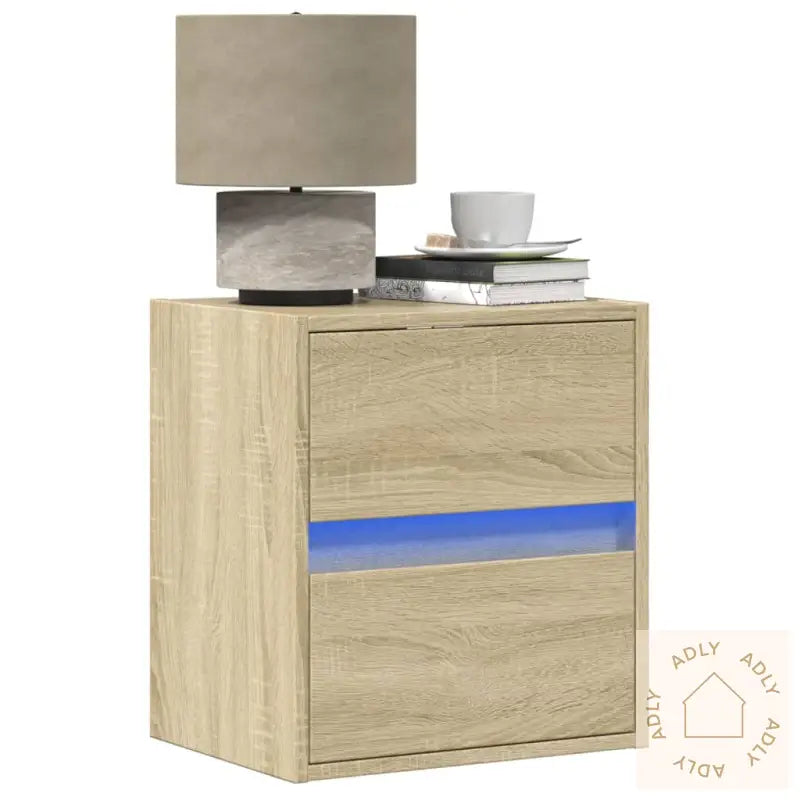 Vegghengte Nattbord Med Led-Lys 2 Stk Sonoma Eik