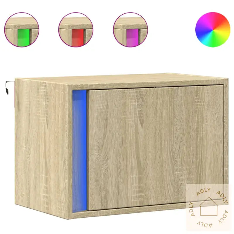 Vegghengte Nattbord Med Led-Lys 2 Stk Sonoma Eik