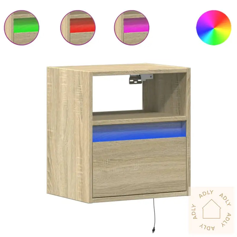 Vegghengte Nattbord Med Led-Lys 2 Stk Sonoma Eik