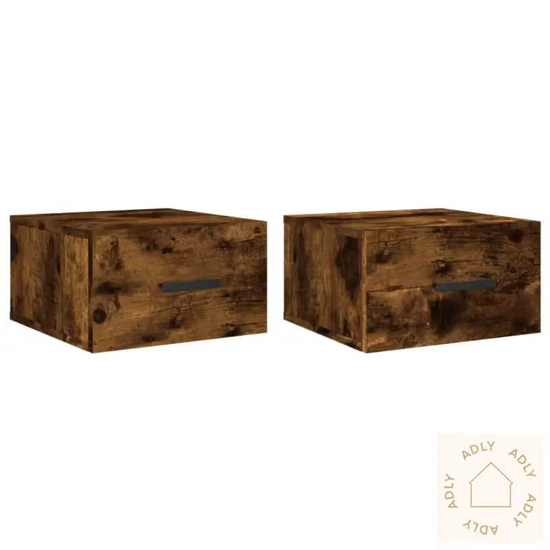 Veggmonterte Nattbord 2 Stk Røkt Eik 35X35X20 Cm