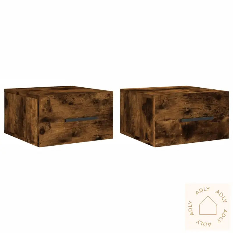 Veggmonterte Nattbord 2 Stk Røkt Eik 35X35X20 Cm