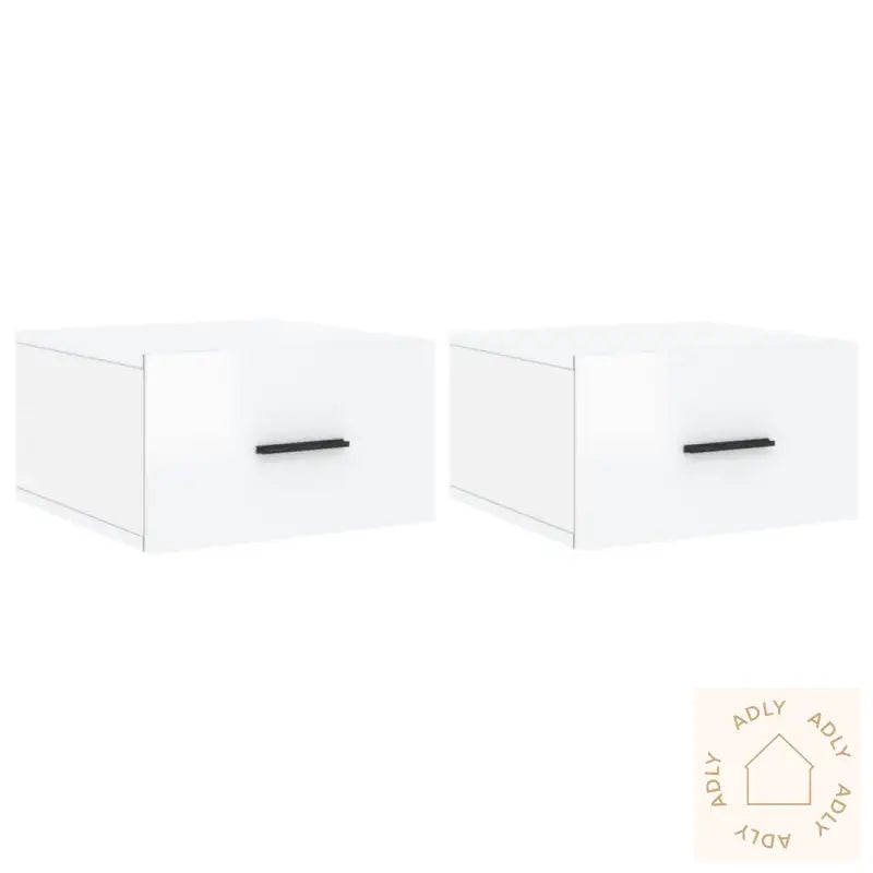 Veggmonterte Nattbord 2 Stk Høyglans Hvit 35X35X20 Cm