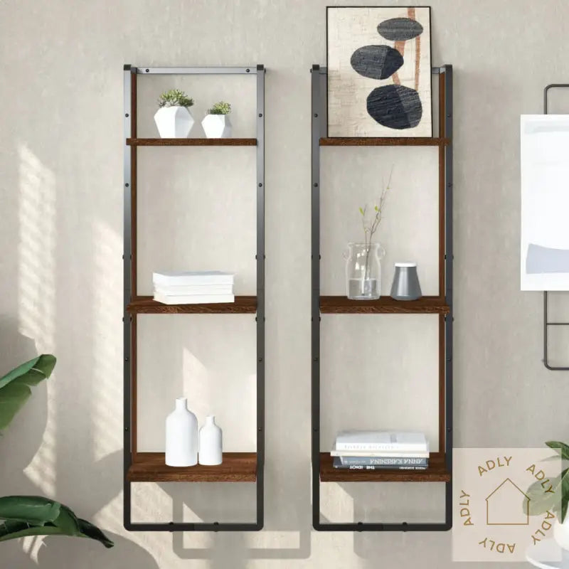 Vegghylle 3 Etasjer Brun Eik 30X25X100 Cm Konstruert Tre