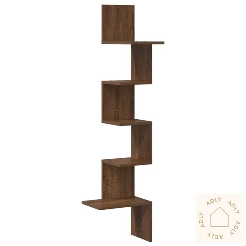 Veggmontert Hjørnehylle Brun Eik 32X32X127,5 Cm Konstruert Tre