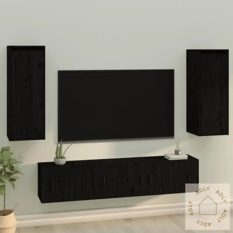 Veggskap 2 Stk Svart 30X30X80 Cm Heltre Furu