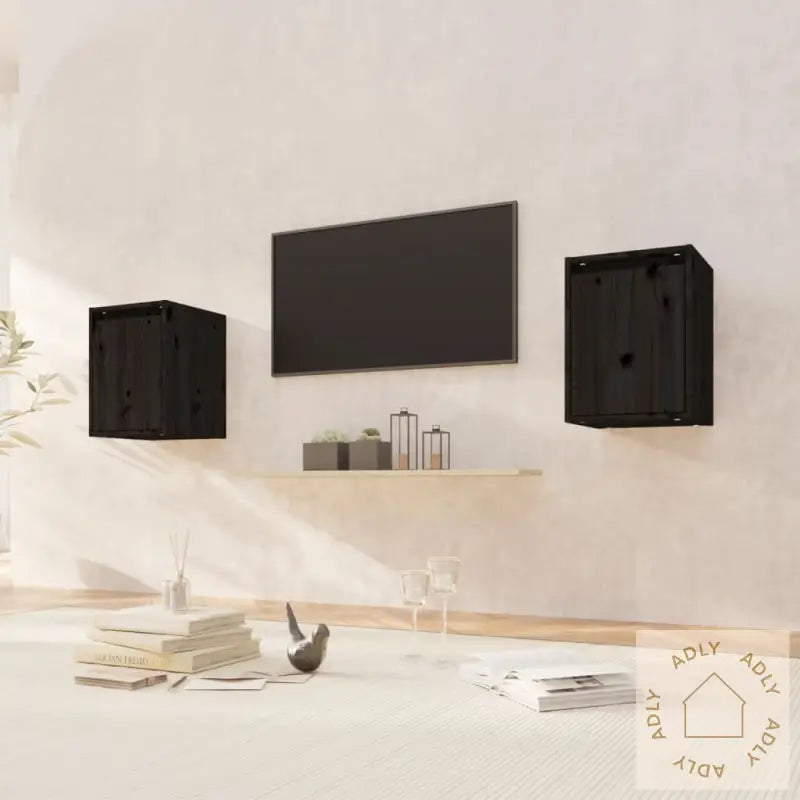 Veggskap 2 Stk Svart 30X30X40 Cm Heltre Furu