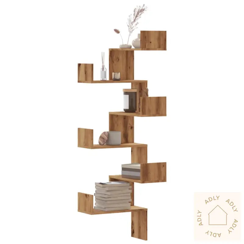 Veggmontert Hjørnehylle Artisan Eik 45X45X147 Cm Konstruert Tre