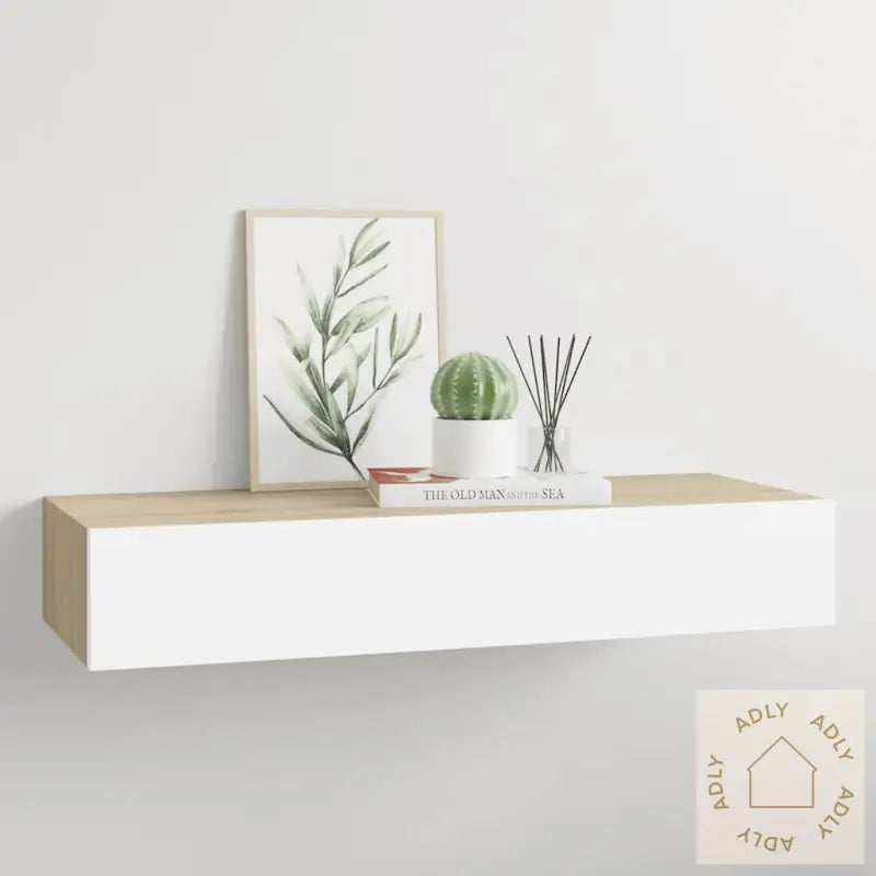 Veggmontert Skuffehylle Eik Og Hvit 60X23,5X10 Cm Mdf
