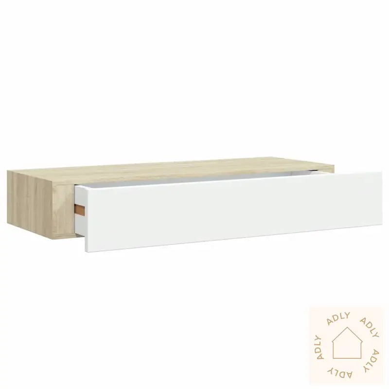 Veggmontert Skuffehylle Eik Og Hvit 60X23,5X10 Cm Mdf