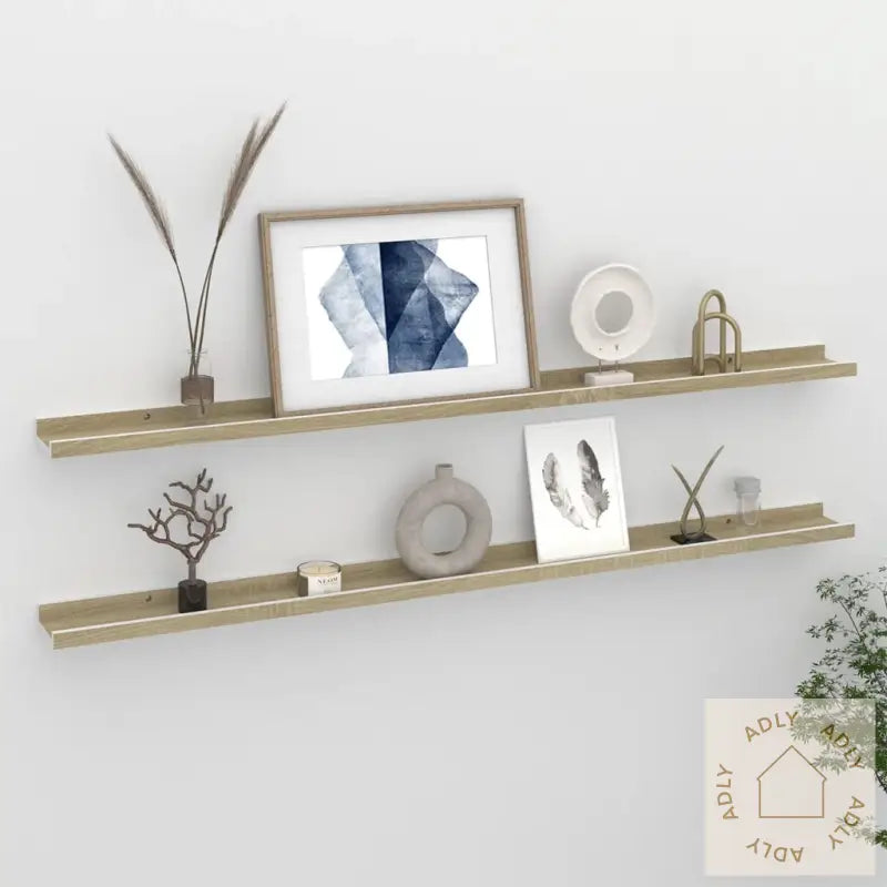 Vegghyller 2 Stk Hvit Og Sonoma Eik 115X9X3 Cm