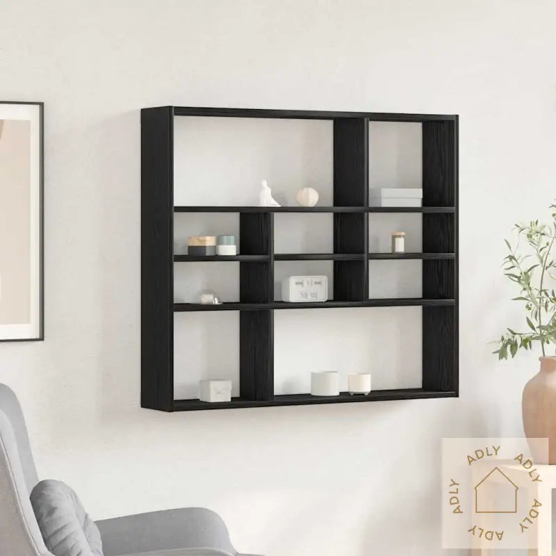 Vegghylle Svart Eik 90X16X78 Cm Konstruert Tre