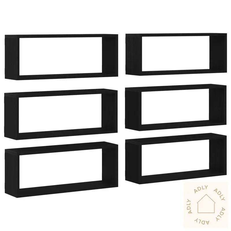 Vegghyller 6 Stk Sort Eik 60X15X23 Cm Ingeniørtre