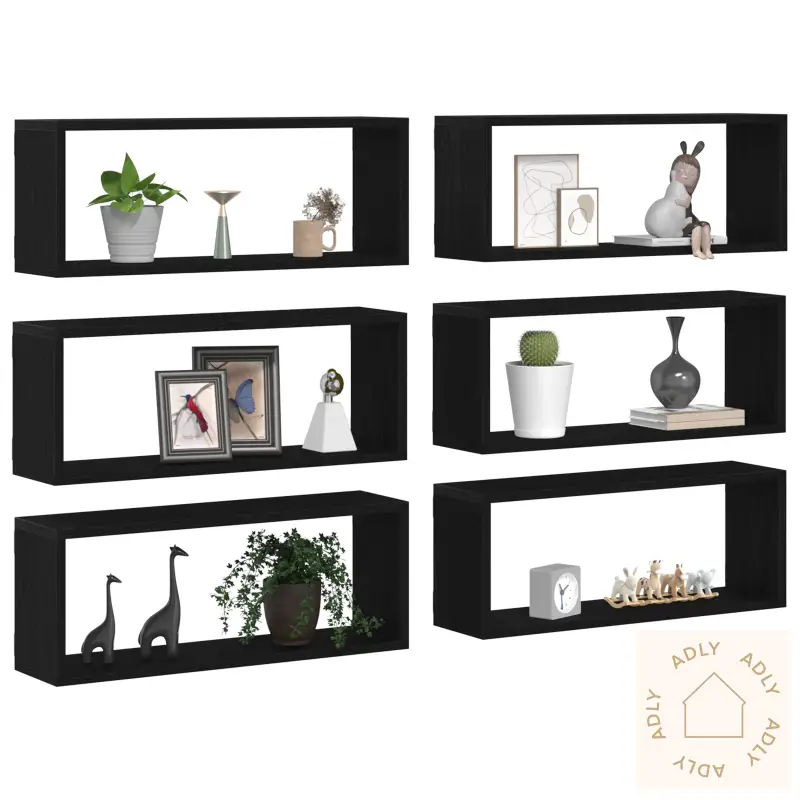 Vegghyller 6 Stk Sort Eik 60X15X23 Cm Ingeniørtre