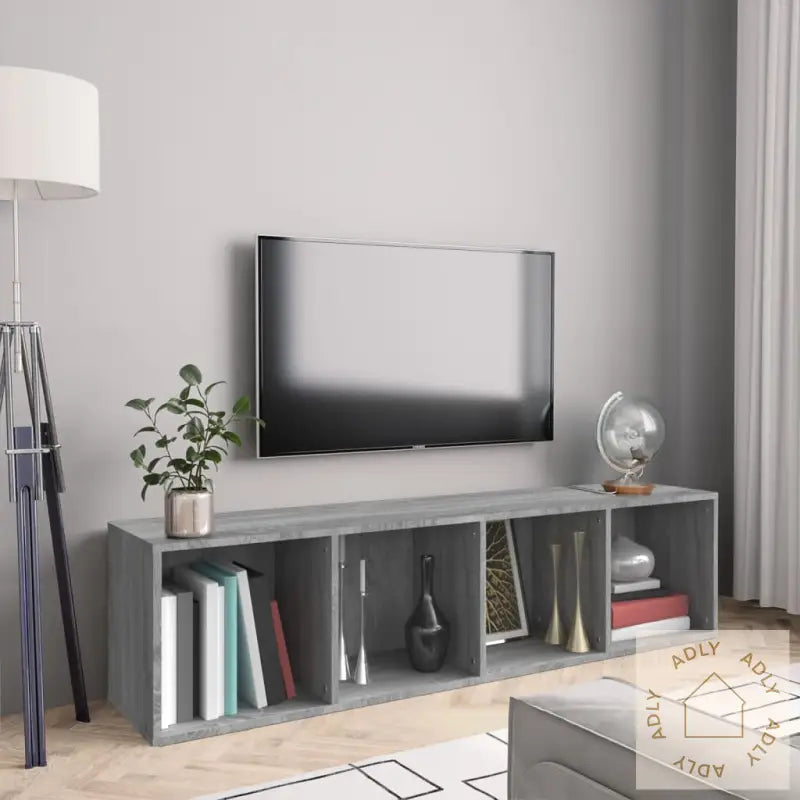 Bokhylle/Tv-Benk Grå Sonoma 143X30X36 Cm Konstruert Tre