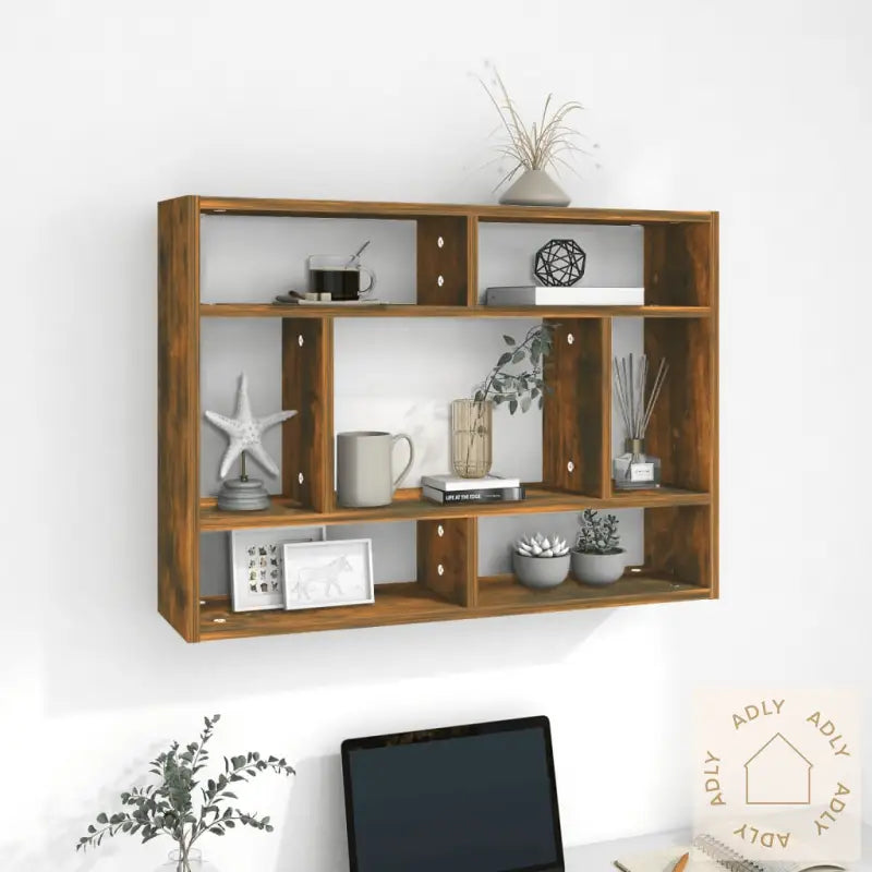 Vegghylle Røkt Eik 75X16X55 Cm Konstruert Tre