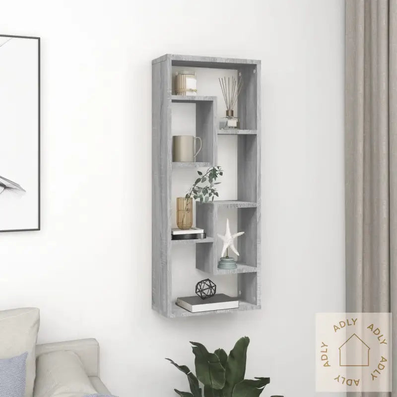 Vegghylle Grå Sonoma 36X16X90 Cm Konstruert Tre
