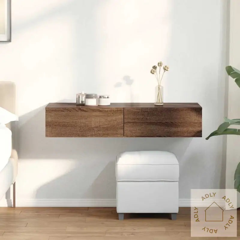 Vegghylle Med Skuffer Brun Eik 100X36X19 Cm Konstruert Tre