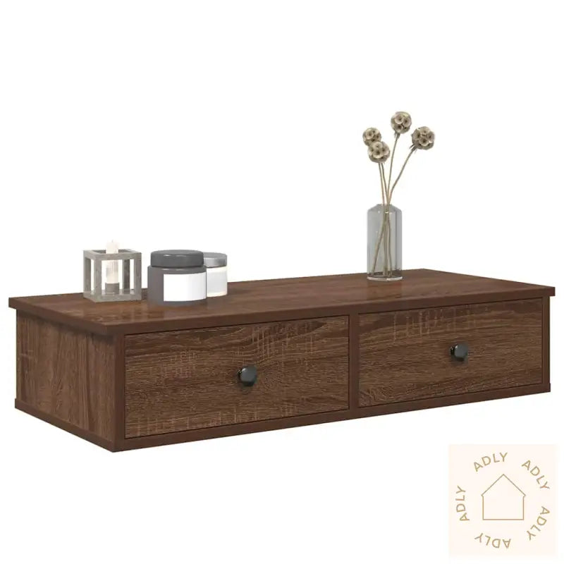 Vegghylle Med Skuffer Brun Eik 80X31X17 Cm Konstruert Tre