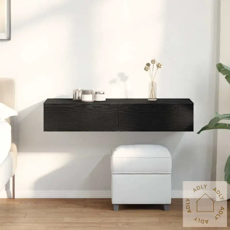 Vegghylle Med Skuffer Svart 100X36X19 Cm Konstruert Tre