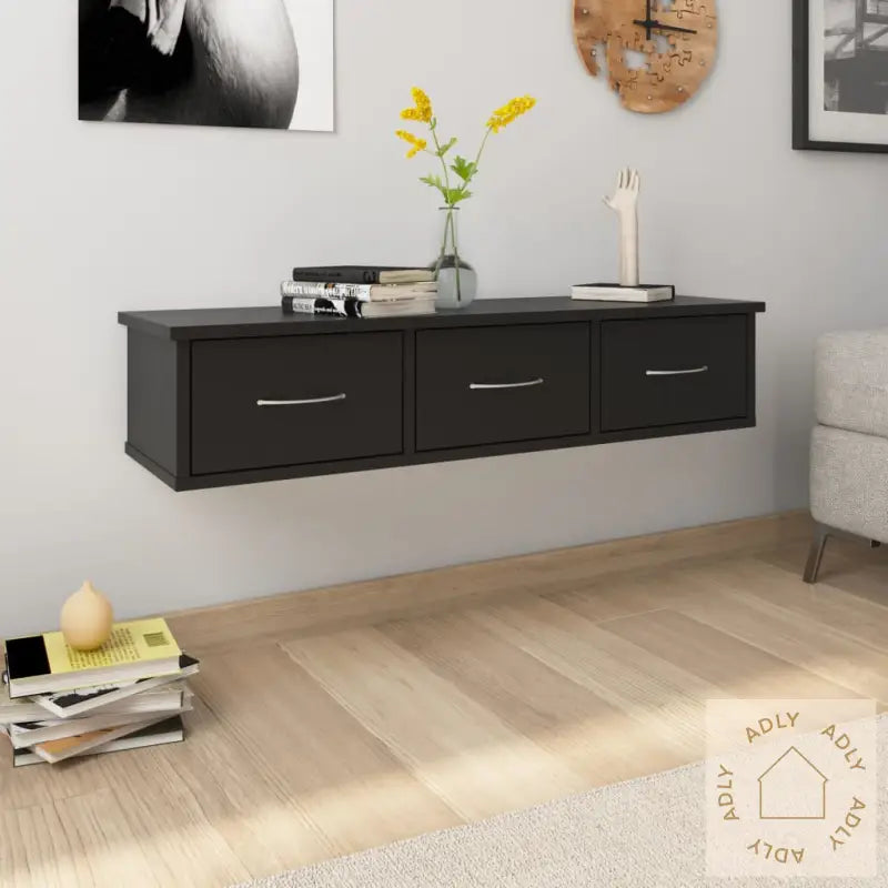 Vegghylle Med Skuff Svart 88X26X18,5 Cm Konstruert Tre