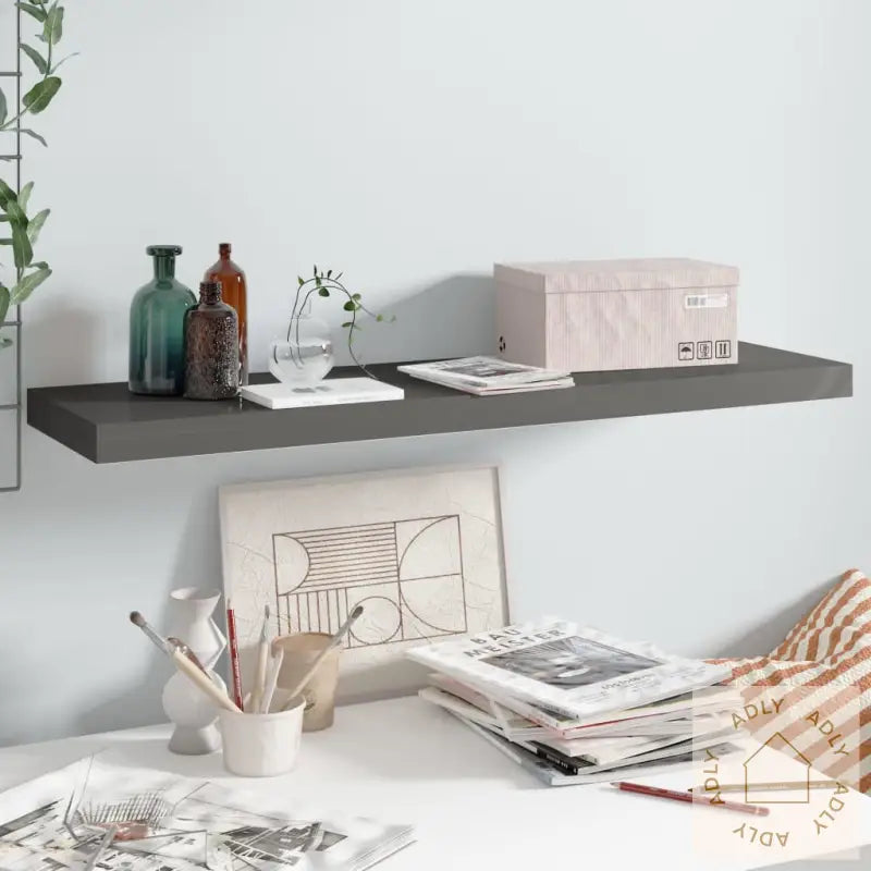 Flytende Vegghylle Høyglans Grå 90X23,5X3,8 Cm Mdf