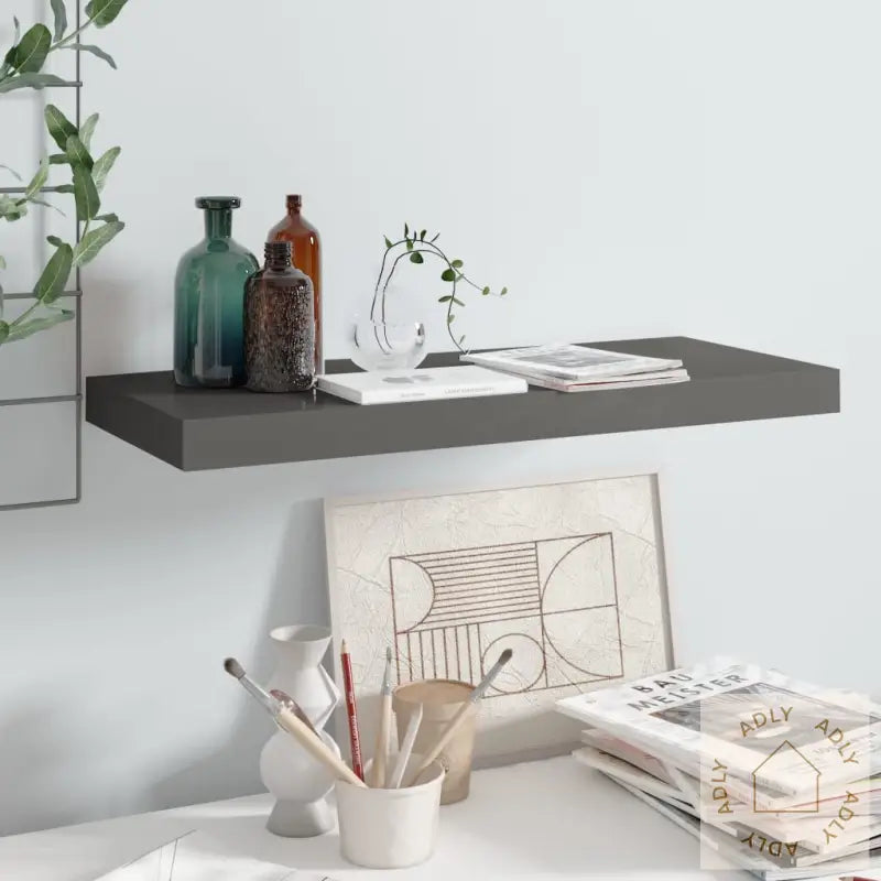Flytende Vegghylle Høyglans Grå 60X23,5X3,8 Cm Mdf